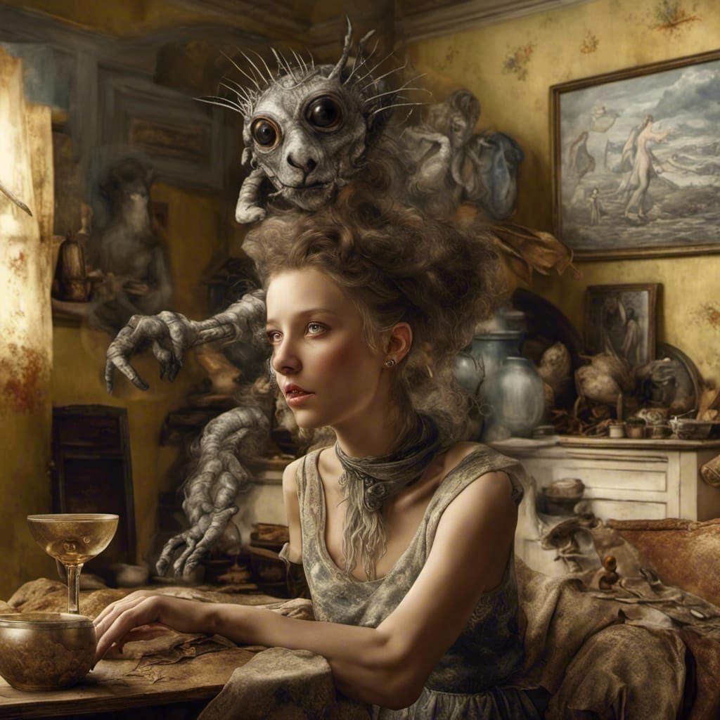 Photorealistic Cityscape with Bizarre Creatures in Future