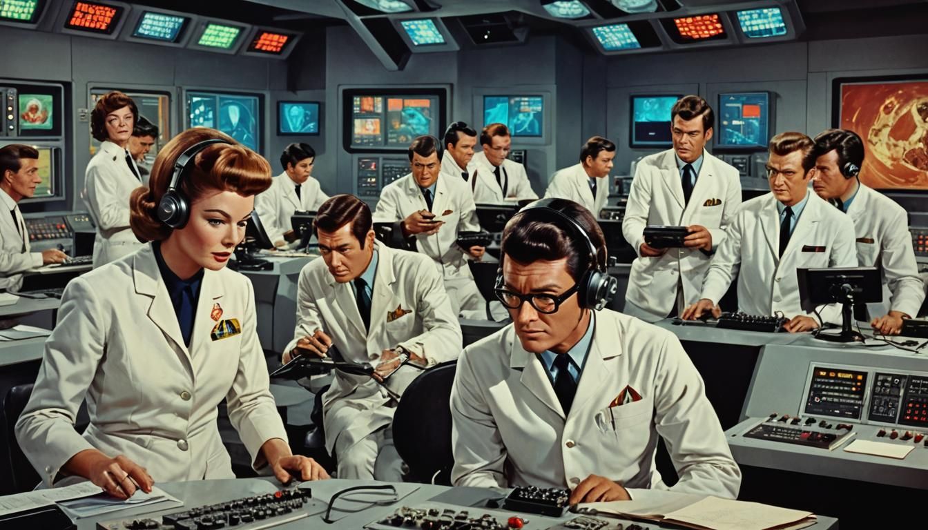 Retro-Futuristic Telephone Operators in Comic Book Style