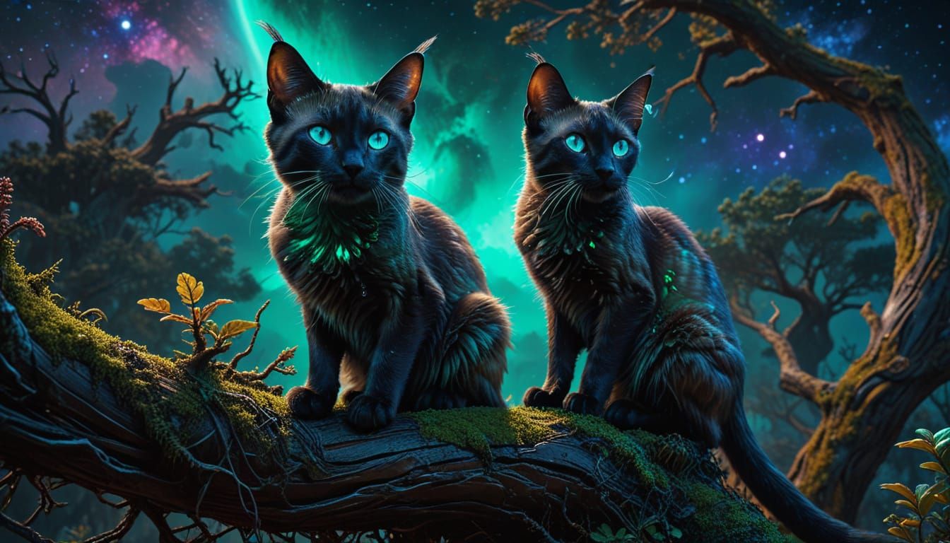 Siamese Cat Surveys Cosmic Wasteland in Surreal Digital Pain...