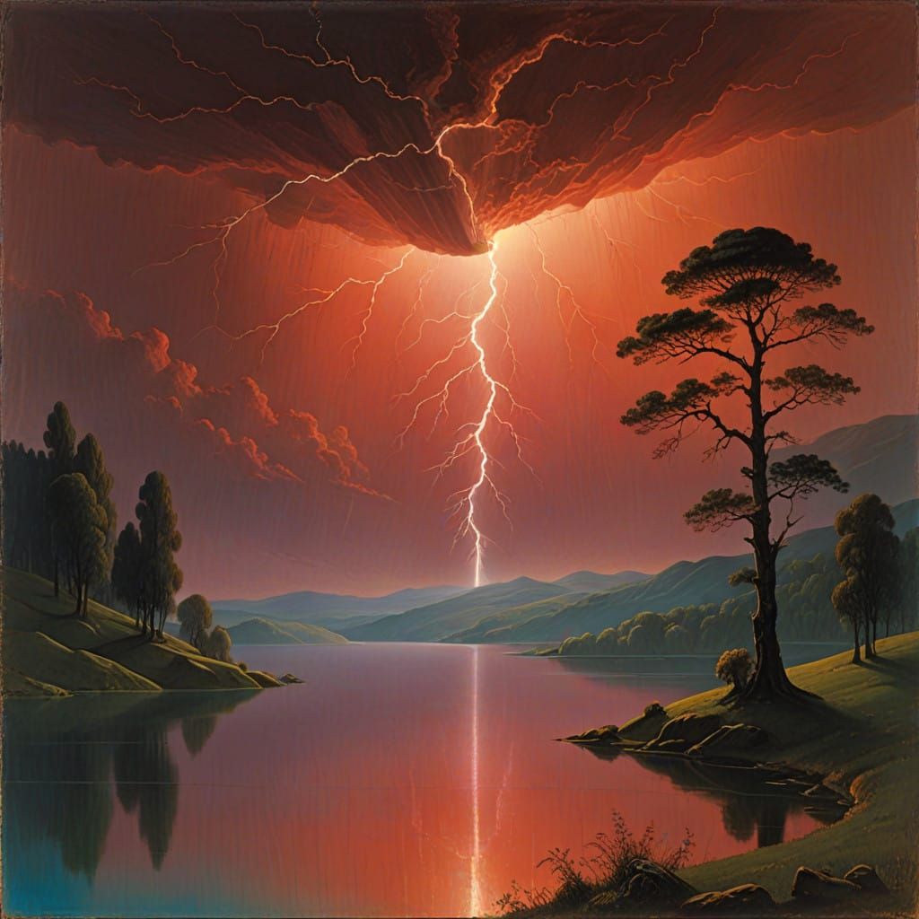 Ethereal Landscape Illuminated by Radiant Lightning