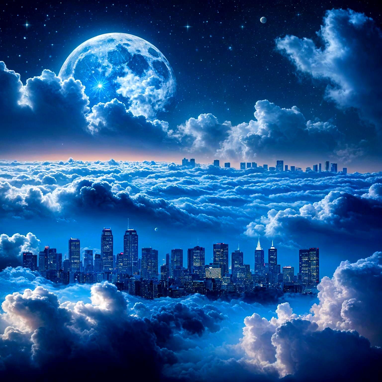 Moonrise Over Cloud Sea: Constellation Cityscape