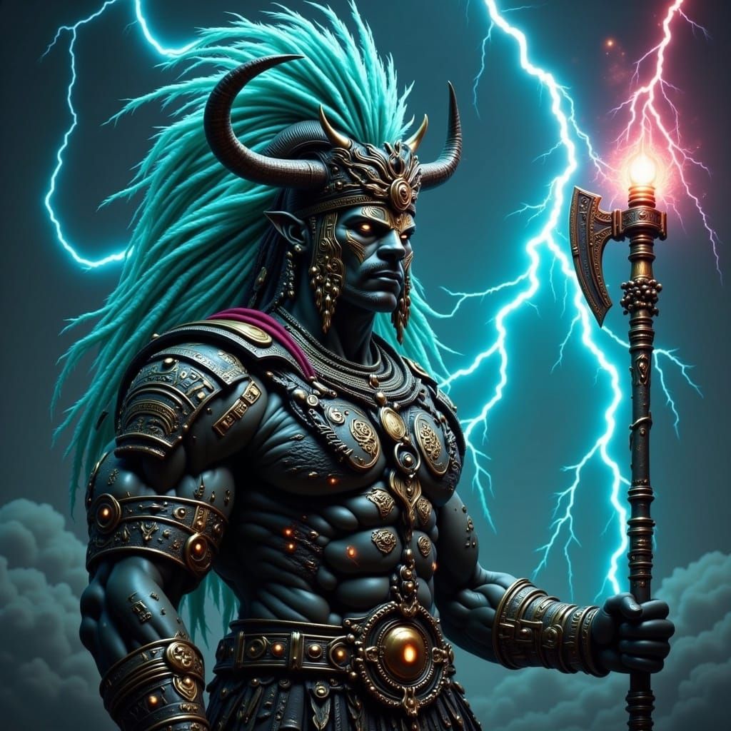 Cyborg Mayan King with Fibonacci Headdress