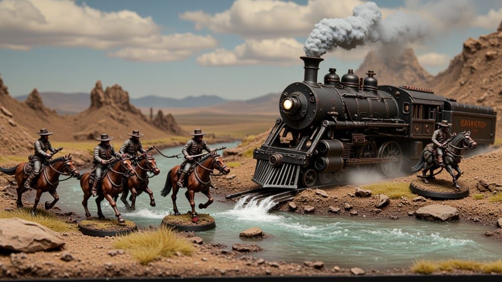 Diorama of Derailed Train Attacked by River Beast