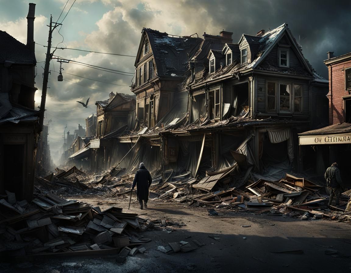 Fantasy Town Destroyed by Natural Disaster in Hyperrealism