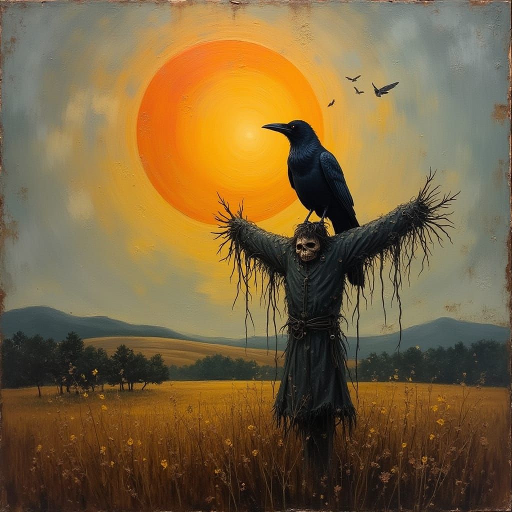 Raven's Perch in Dark Mixed Media Oil Painting