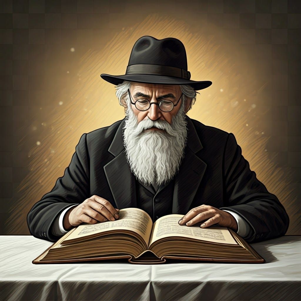 Elderly Man Reading Book in Rembrandt Style