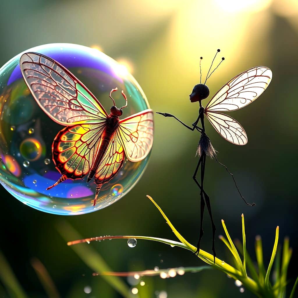 Stick Fairy and Fractal Moth in Soap Bubble World