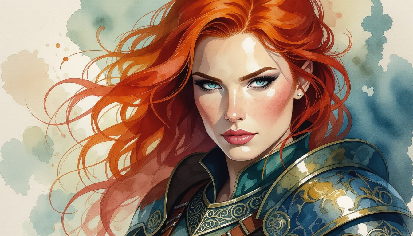 Red-Haired Warrior: Intense Alcohol Ink Portrait