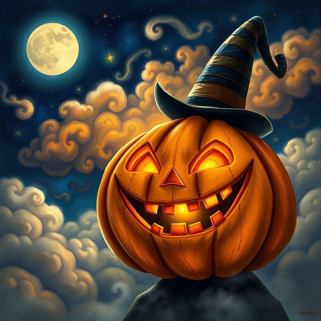 Festive Jack-o-Lantern Celebrates at Night