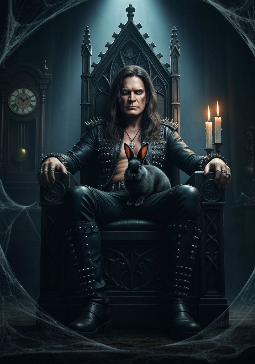 Gothic Figure on Throne with Black Rabbit