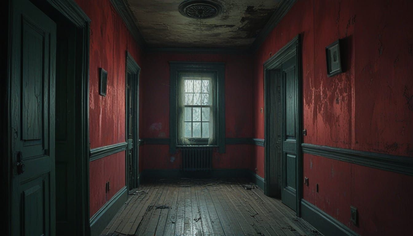 Ghostly Shadow in Decaying Victorian Mansion