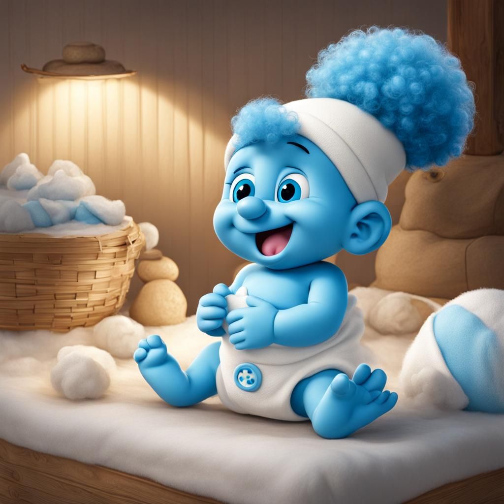 Baby Smurf with Afro in Diaper