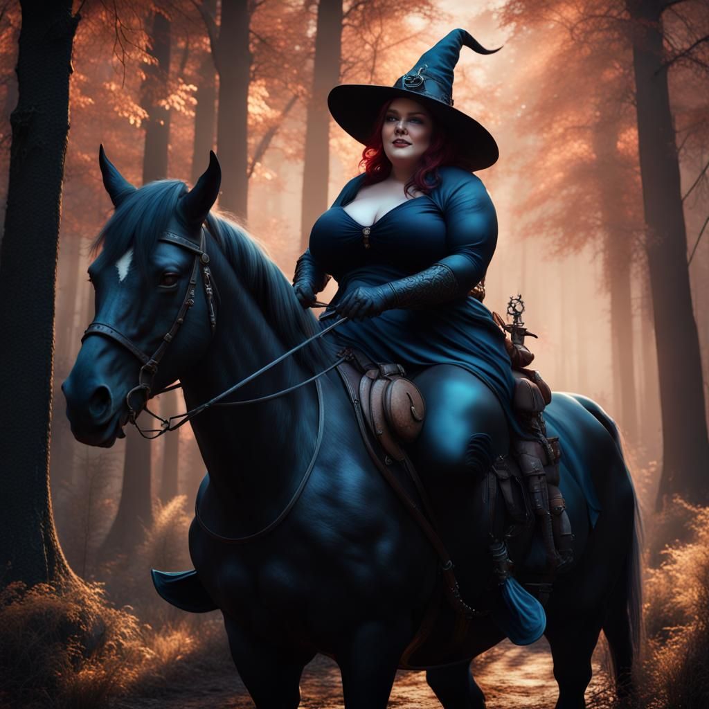 Fantasy Witch Rides Through Forest: Detailed Matte Painting