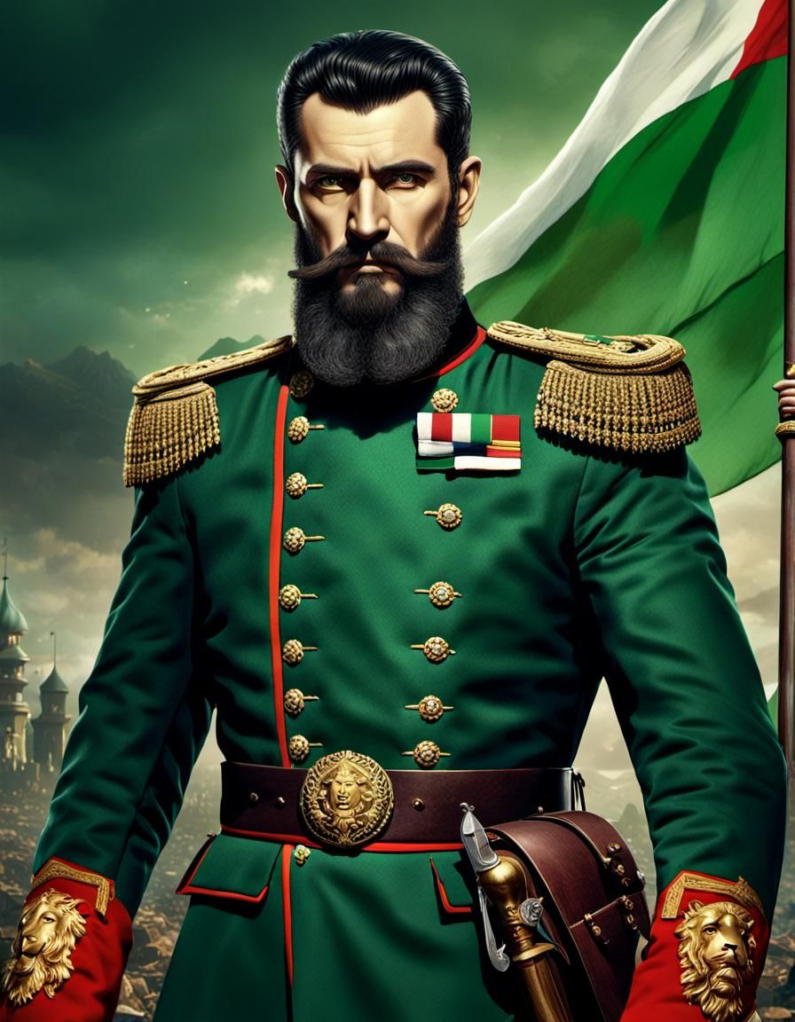 Bulgarian Revolutionary Hristo Botev with Green Flag