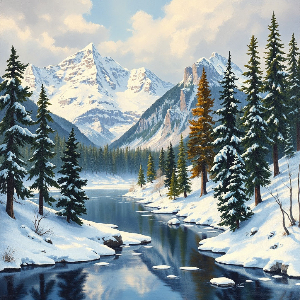Winter Mountains Inspired by Bierstadt, Kinkade, Monet
