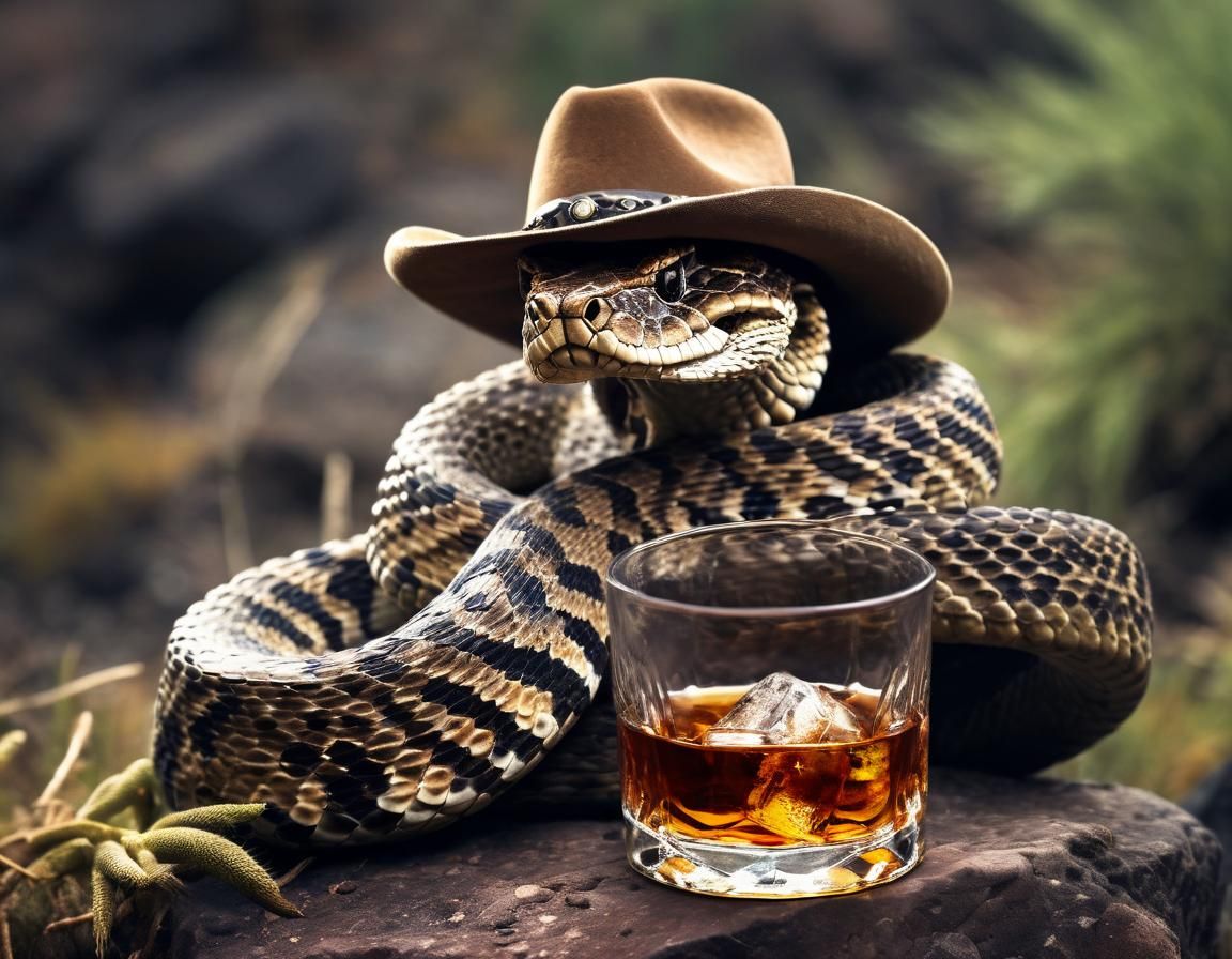 Rattlesnake Cowboy Enjoying Whisky on the Rocks