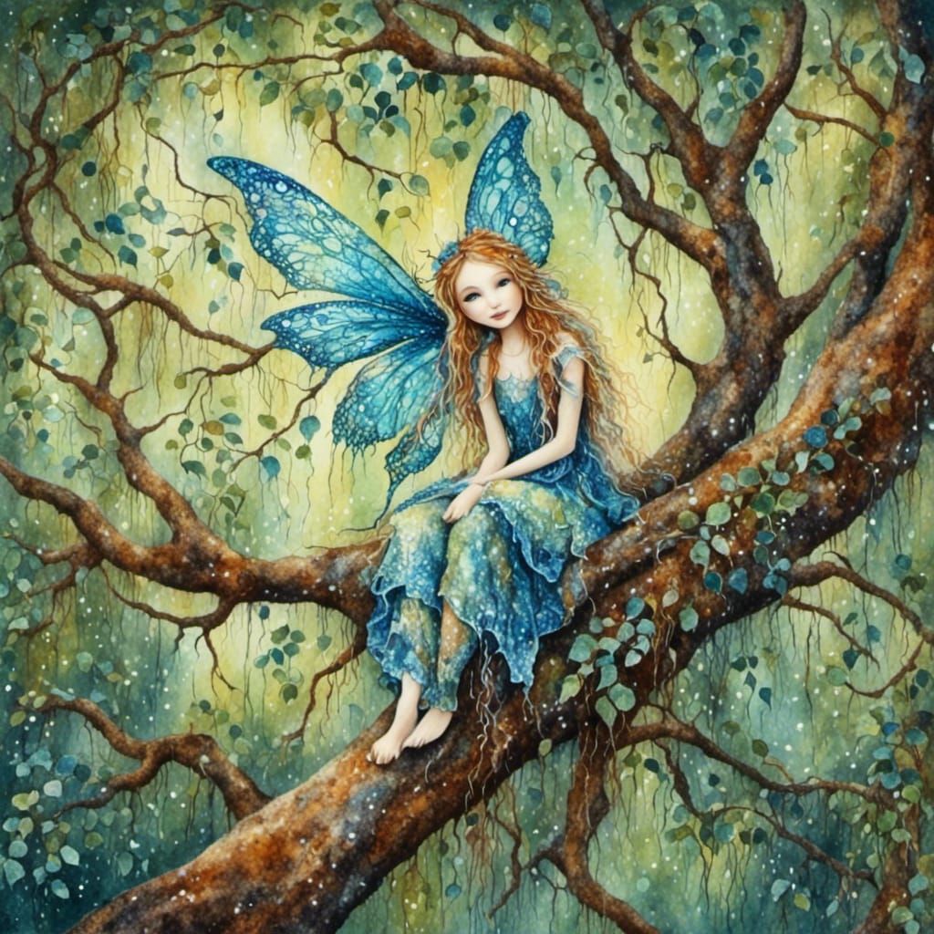 Eucalyptus Fairy in Australian Watercolor Landscape