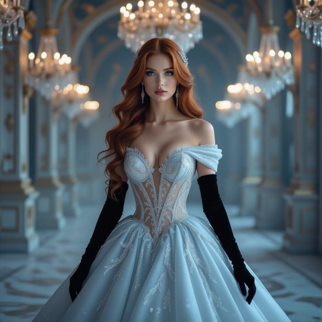 Ethereal Woman in Decaying Ballroom, Art Nouveau Style