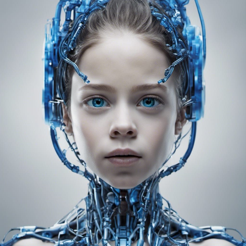 Cyborg Girl with Blue Face and Organic Energy