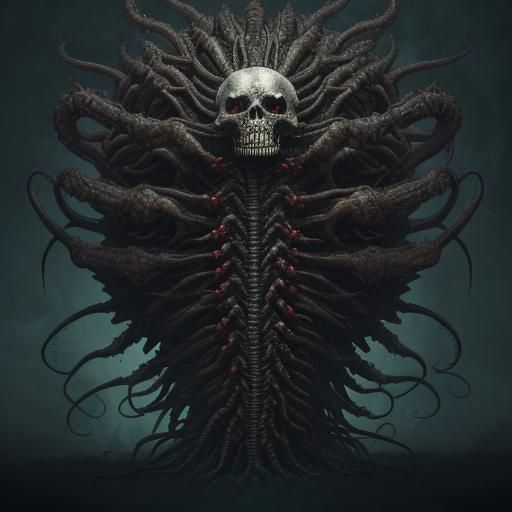Biomechanical Horror: Twisted Creature in Dark Neon