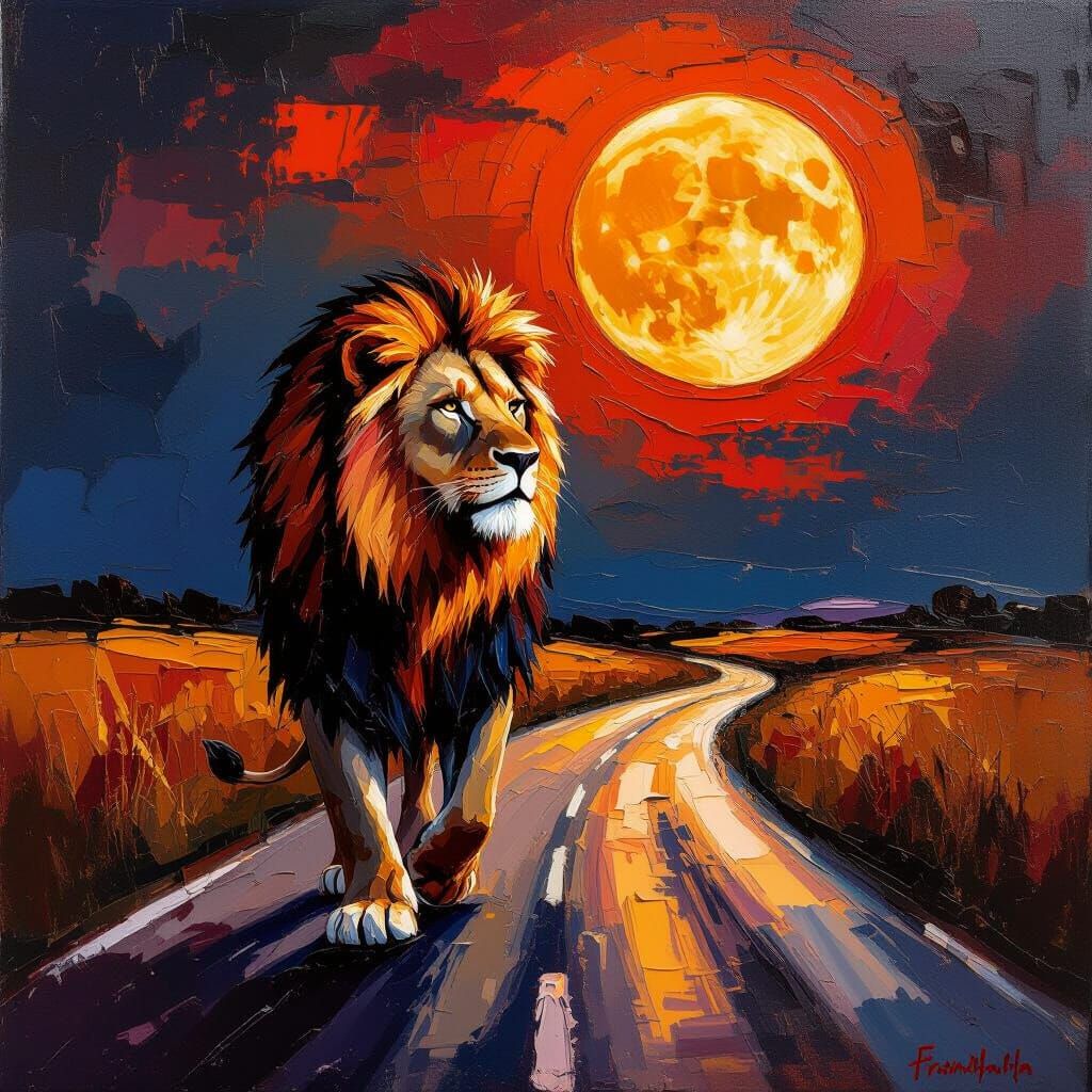 Majestic Lion in Textured Impasto Oil Painting Style