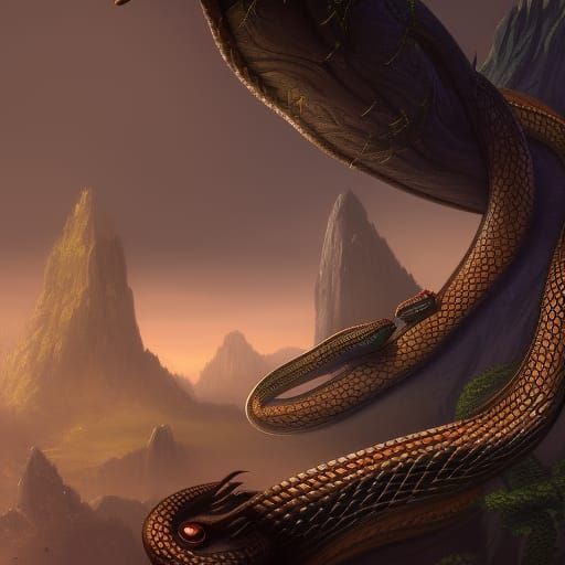 Fantastical Snake in Detailed Matte Painting Style