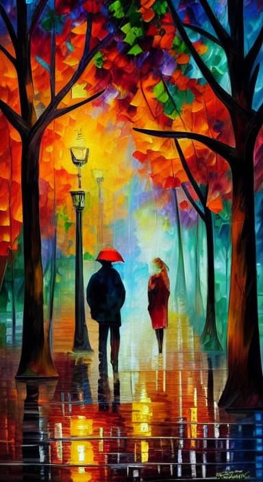 Rainy Autumn Park in Paper Collage Style