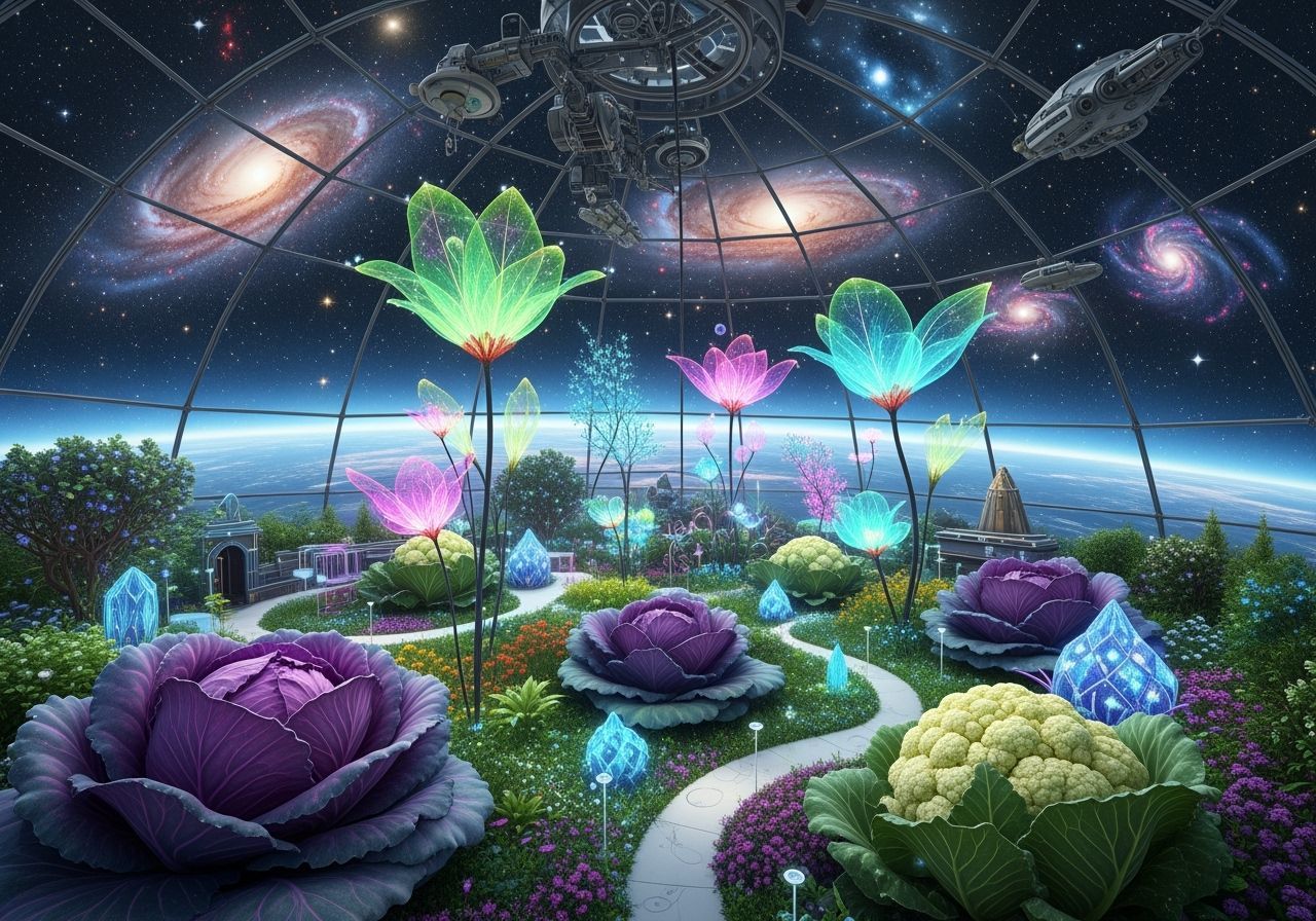 Lush Garden Inside Interstellar Spaceship Dome