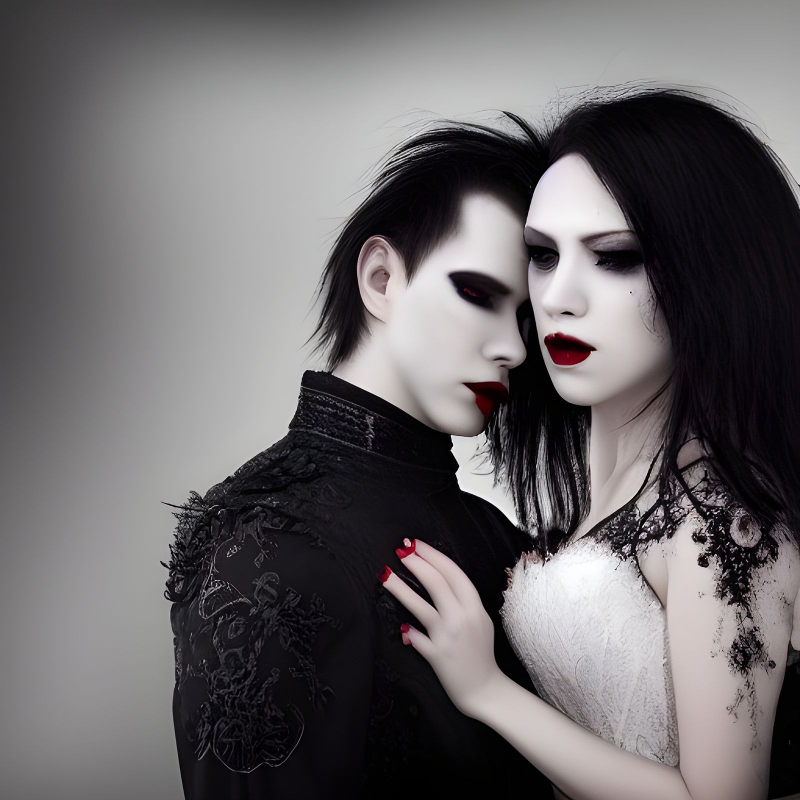Elegant Vampire Couple's Hyperrealistic Embrace