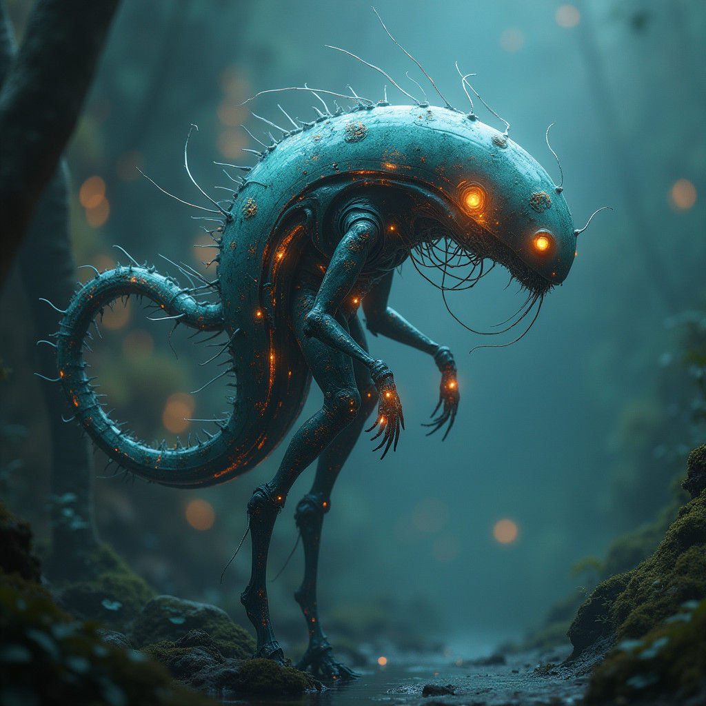 Futuristic Cybernetic Organism in Biomechanical Art Style