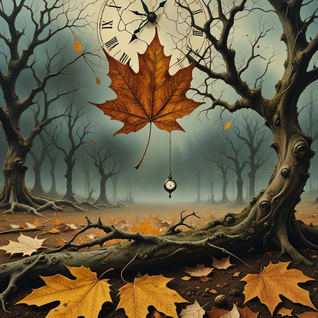 Surreal Autumn Leaf Falls Amidst Melting Time