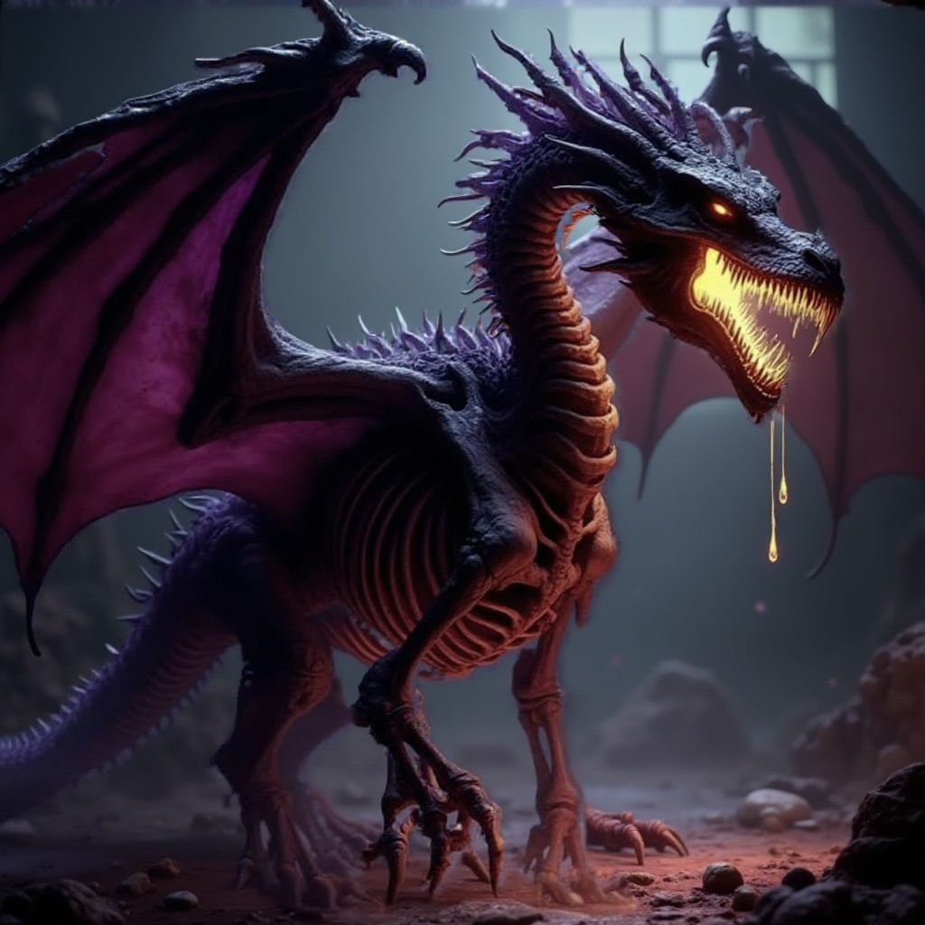 Dark Fantasy Dragon Face in a Dungeon, Horror Style Art