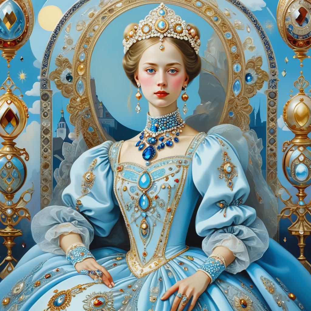 Ornate Portrait of Russian Princess in Surrealist Style