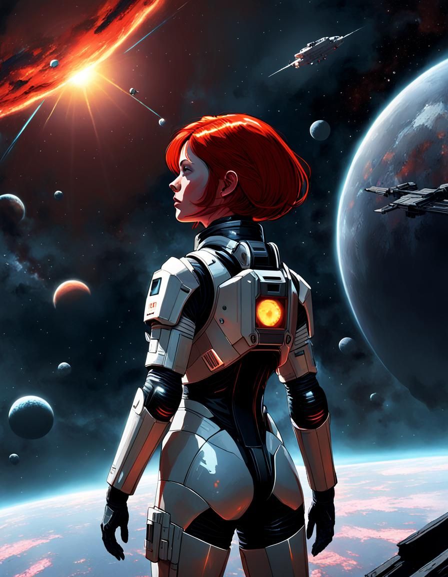 Retro Sci-Fi Recruitment Poster: Woman Gazing at Sun