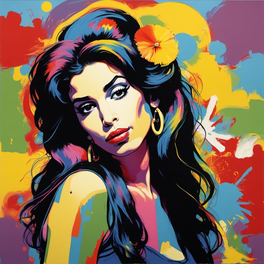 Pop Art Portrait of Amy Winehouse in Vibrant Colors