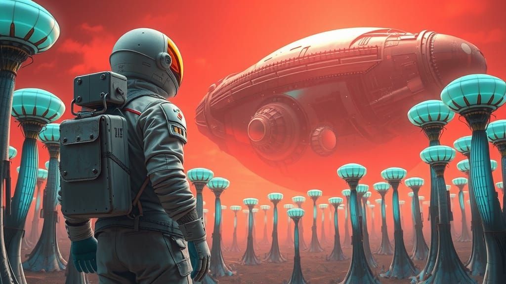 Astronaut Explores Alien City Under Giant Spaceship
