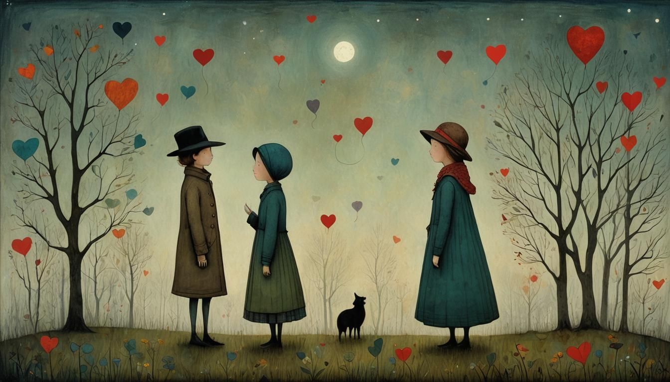 Atmospheric Love Story Illustration in Surreal Style