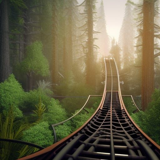 Futuristic Forest Rollercoaster in Sci-Fi Style