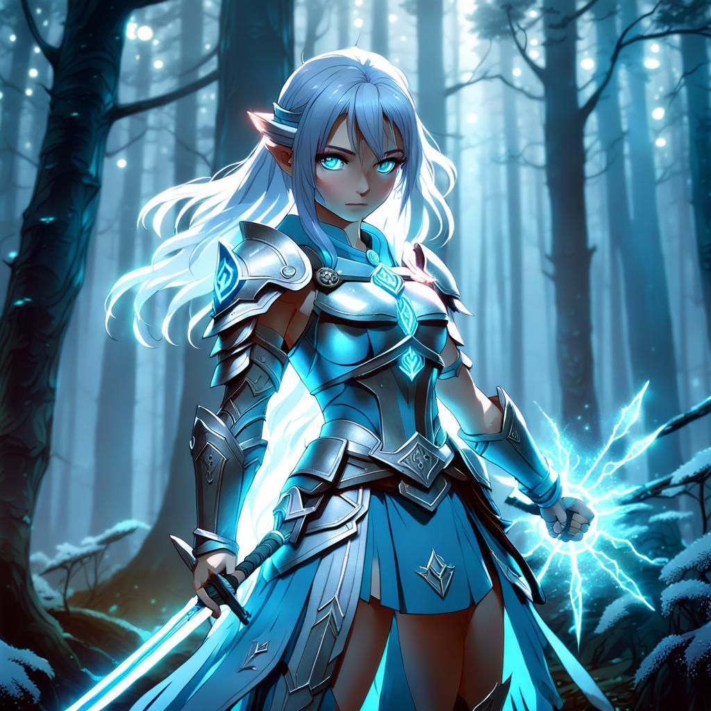 Warrior Girl with Glowing Aura in Anime Style