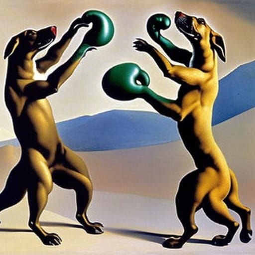 Surreal Dogs Boxing in Surrealist Style
