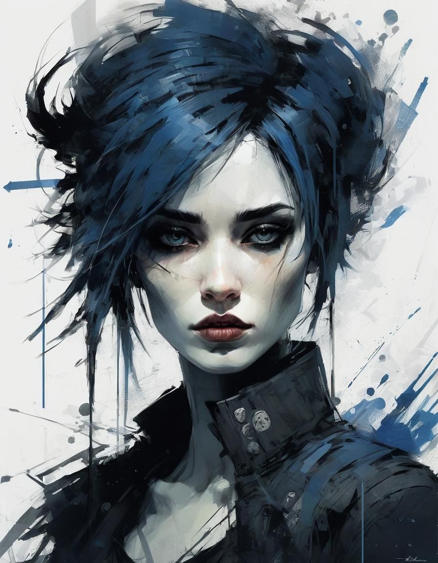 Aggressive Goth Girl Illustration in Russ Mills Style