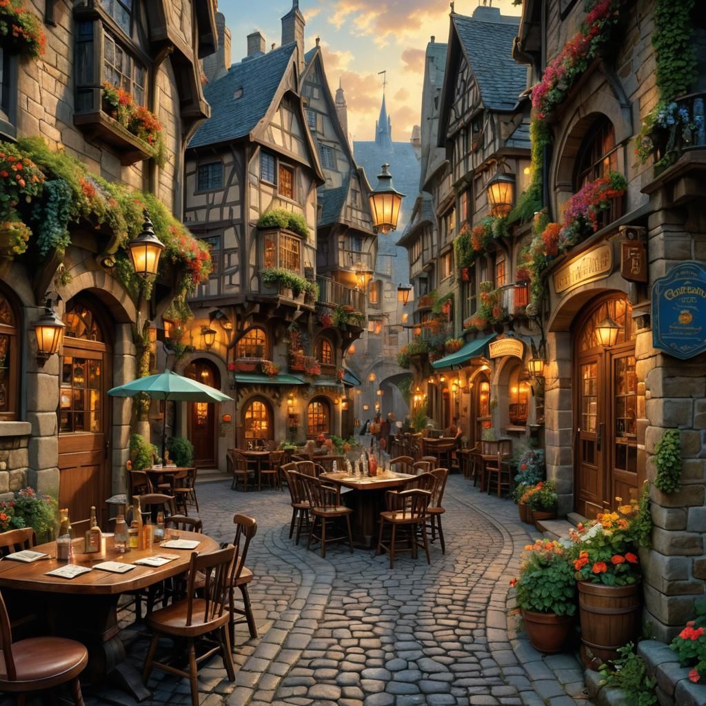 Whimsical Medieval Pub Scene in Photorealistic Style