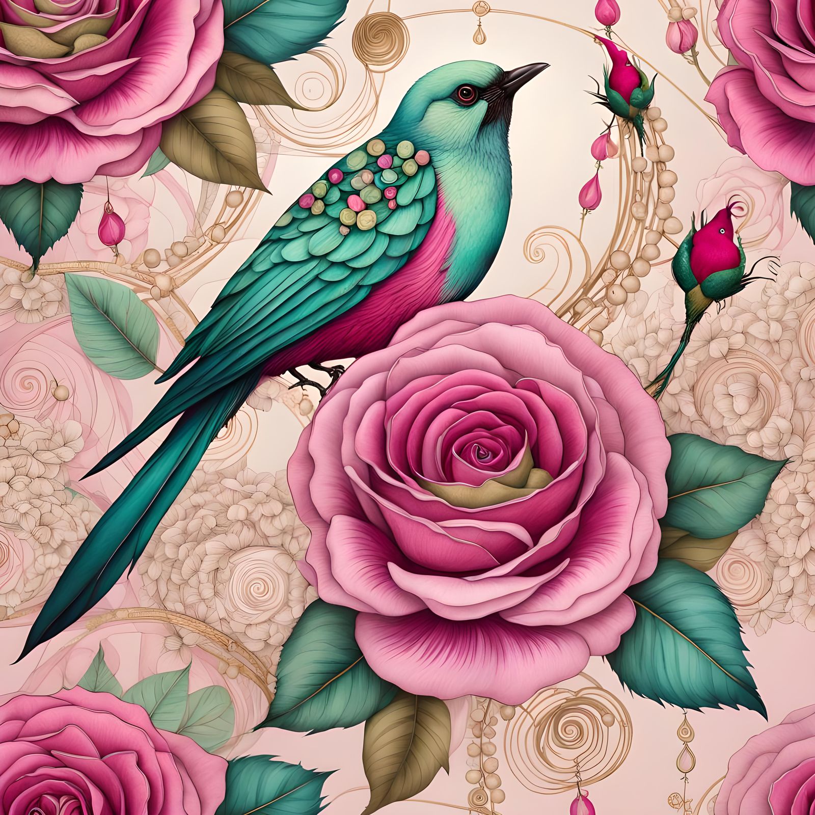 Magical Bird in Surreal Watercolor Ink Splash Art