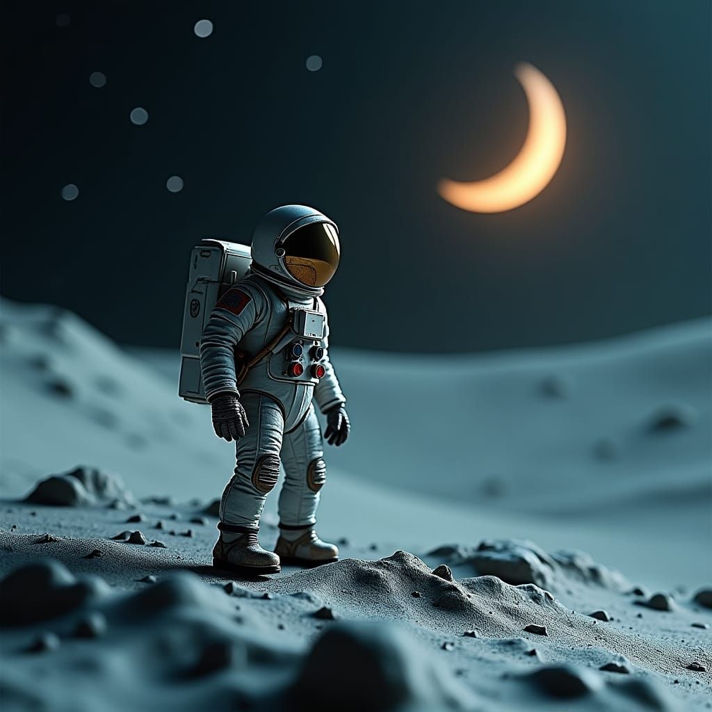 Miniature Astronaut on Moon-like Planet
