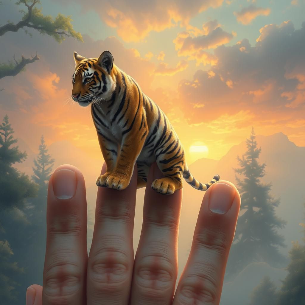 Miniature Tiger Balancing, Ethereal Fantasy Art
