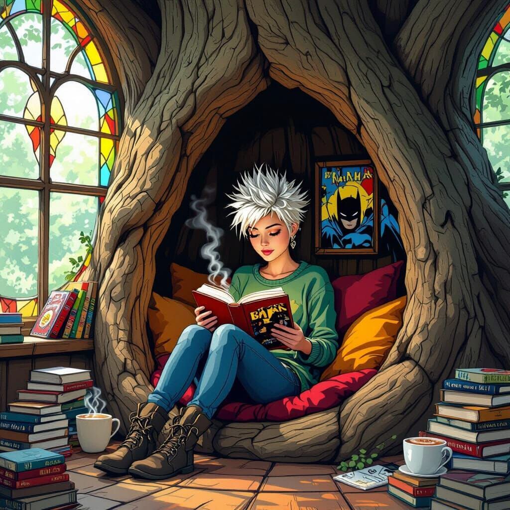 Cozy Reading Nook with Comic Book Windows