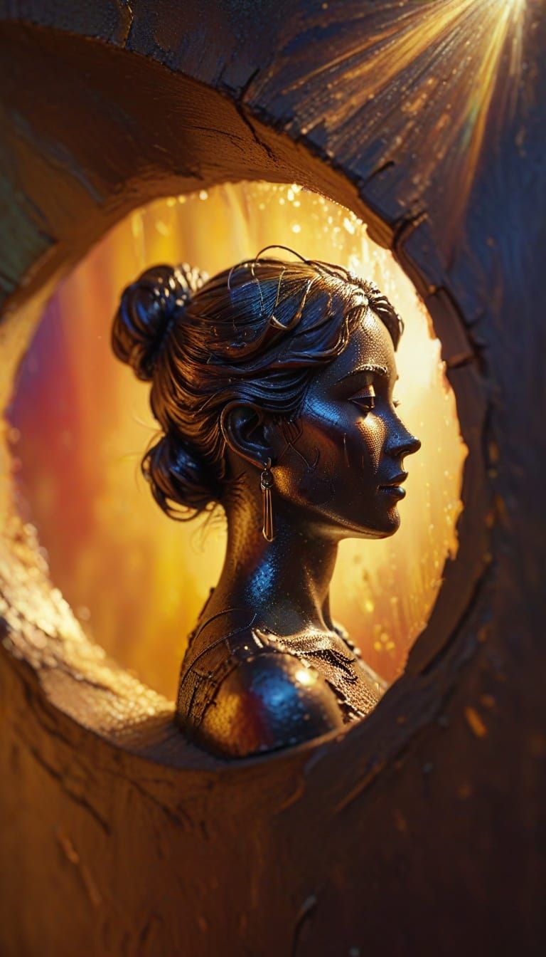 Silhouette Keyhole in Vibrant Oil Painting Style