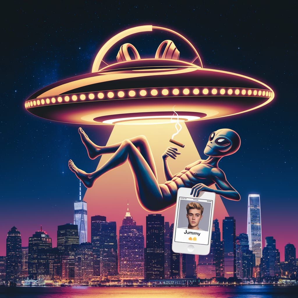 Sleek UFO Hovers Above American City Skylines at Night with ...