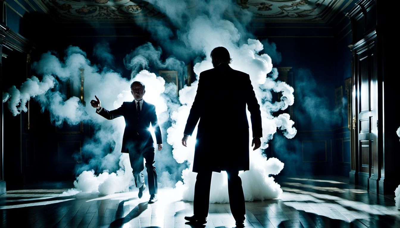 Surreal Film Noir Accusation in a Smoky Room