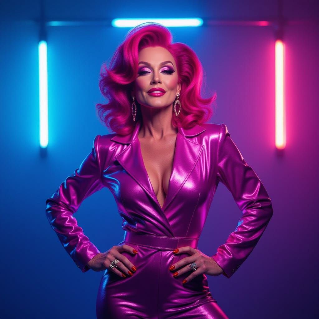 Glamorous Trans Woman in Neon Disco, Pop Art Style